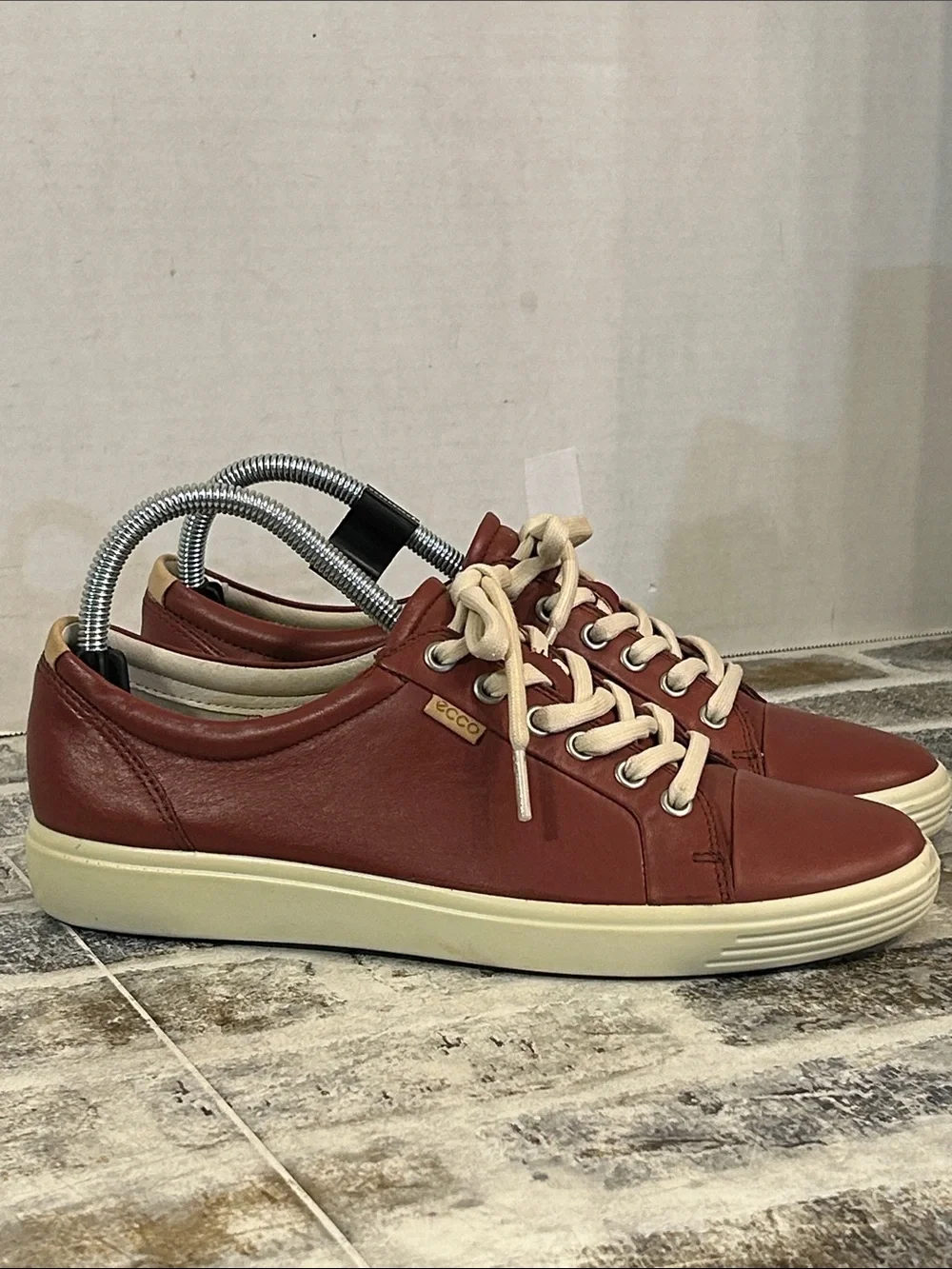 Ecco Women’s Casual Leather Sneakers in Brown with Cream Laces